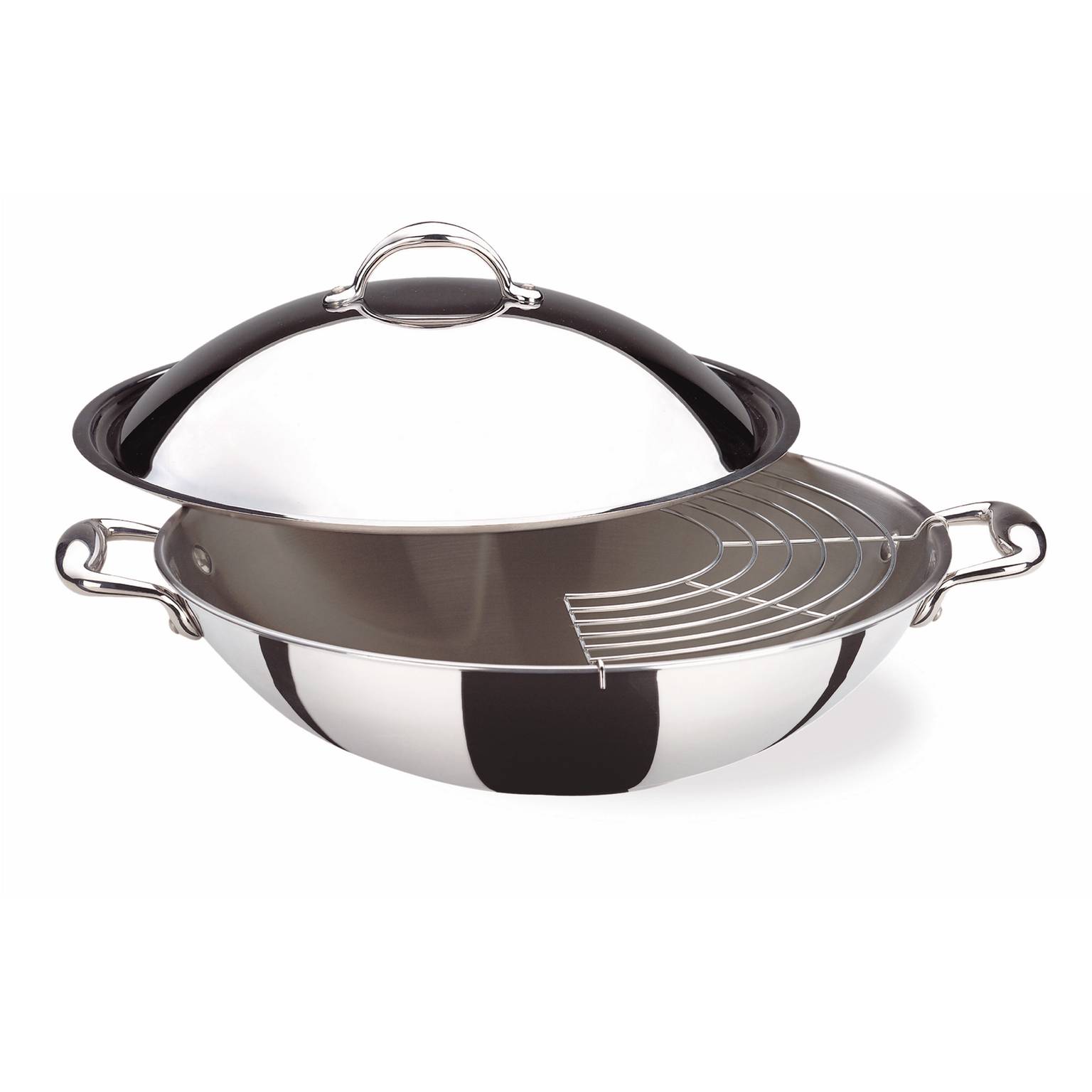 Accademia Lagofusion®, acciaio inox 3 ply, induzione e gas, Wok + coperchio e griglia, cm 32