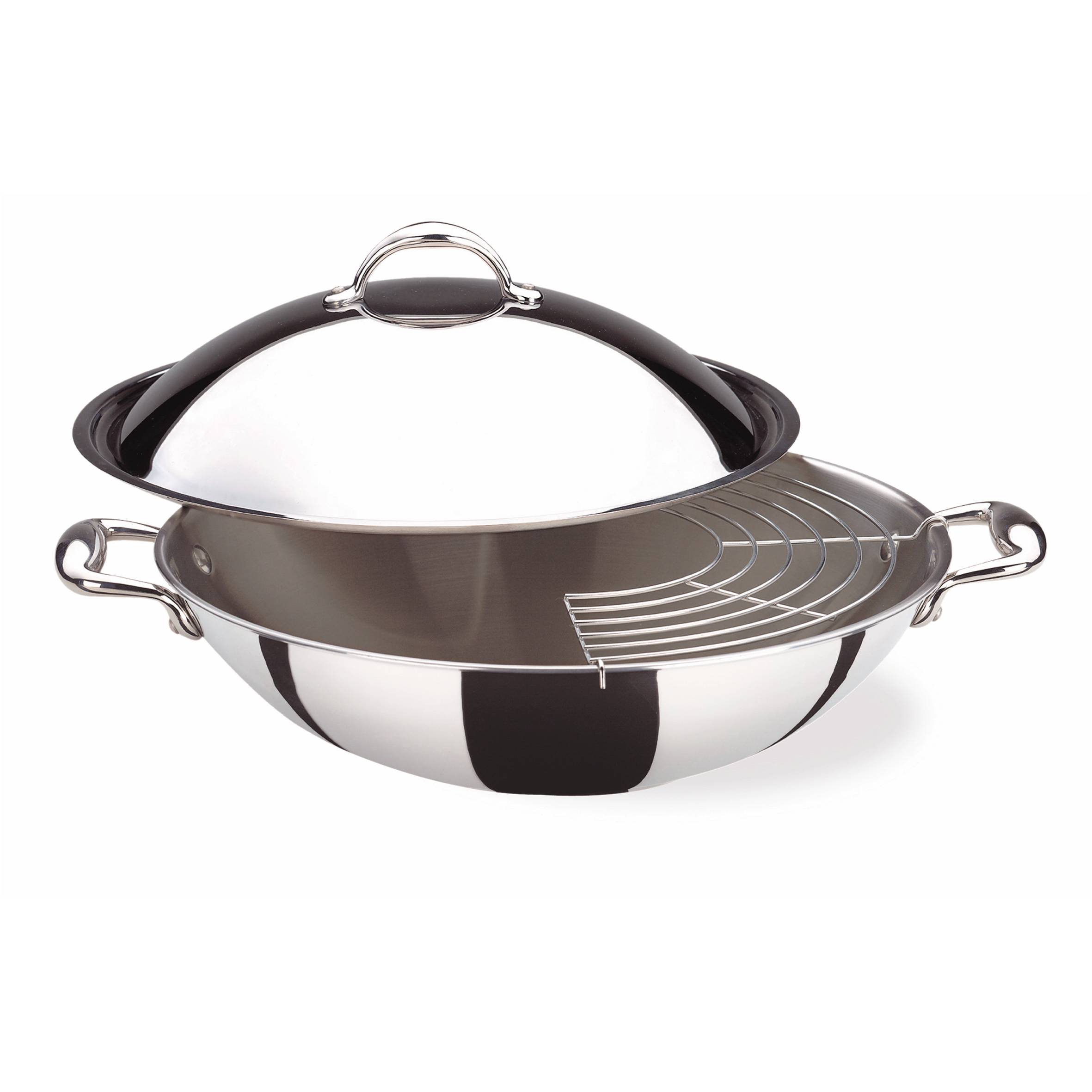 Accademia Lagofusion®, acciaio inox 3 ply, induzione e gas, Wok + coperchio e griglia, cm 36