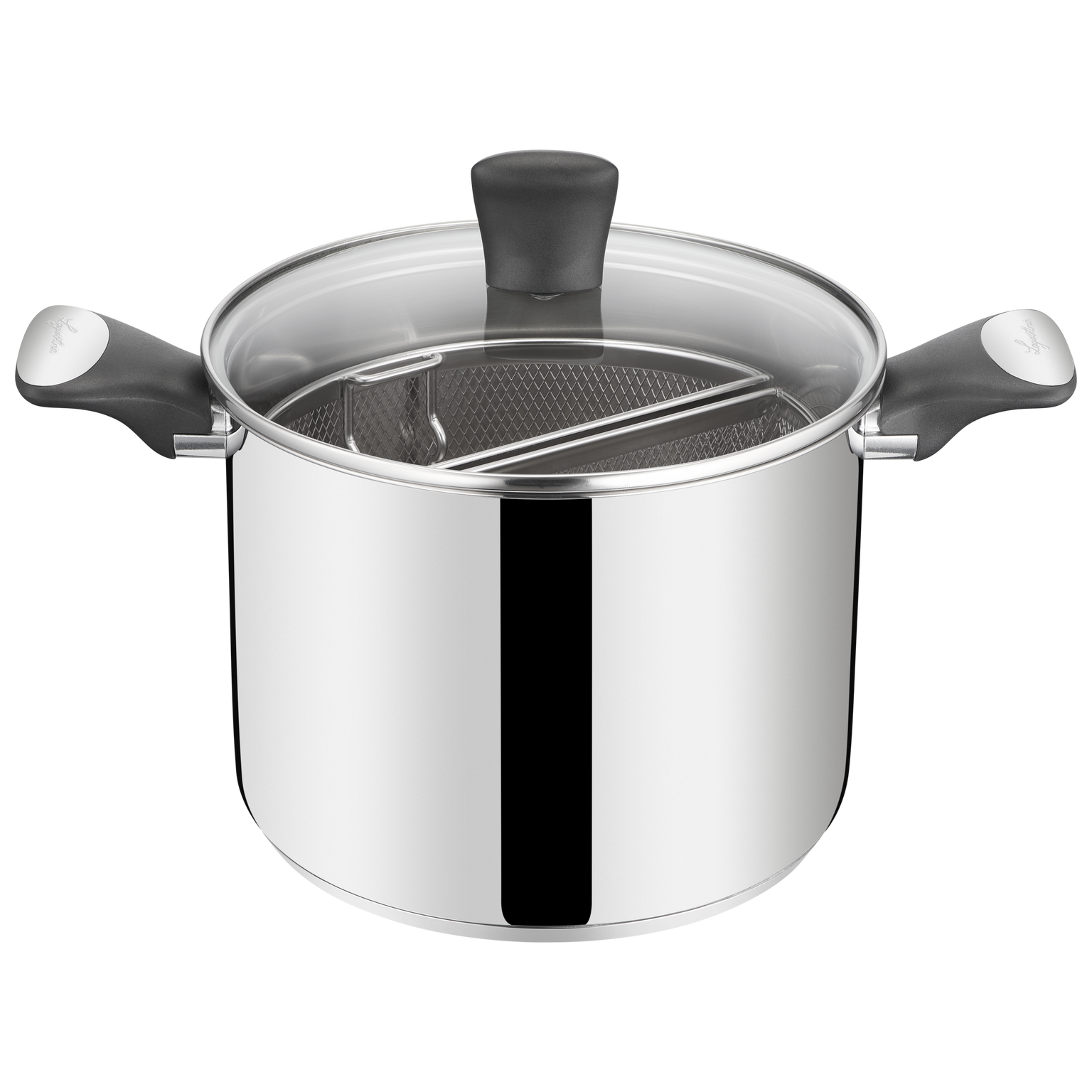 Unlimited, Pastaiola doppio cestello, Acciaio, induzione e gas, Coperchio Vetro, 22 cm