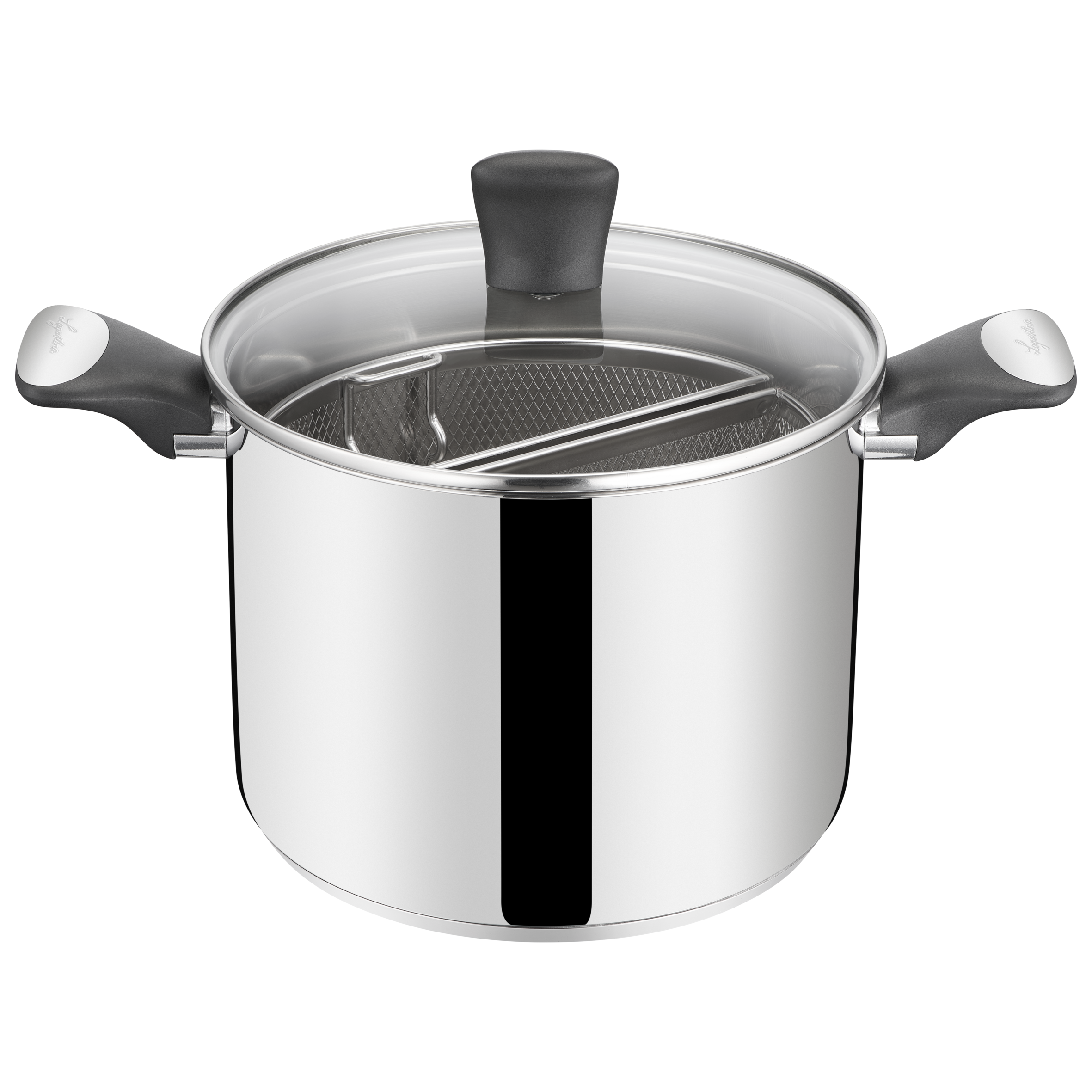 Unlimited, Pastaiola doppio cestello, Acciaio, induzione e gas, Coperchio Vetro, 22 cm