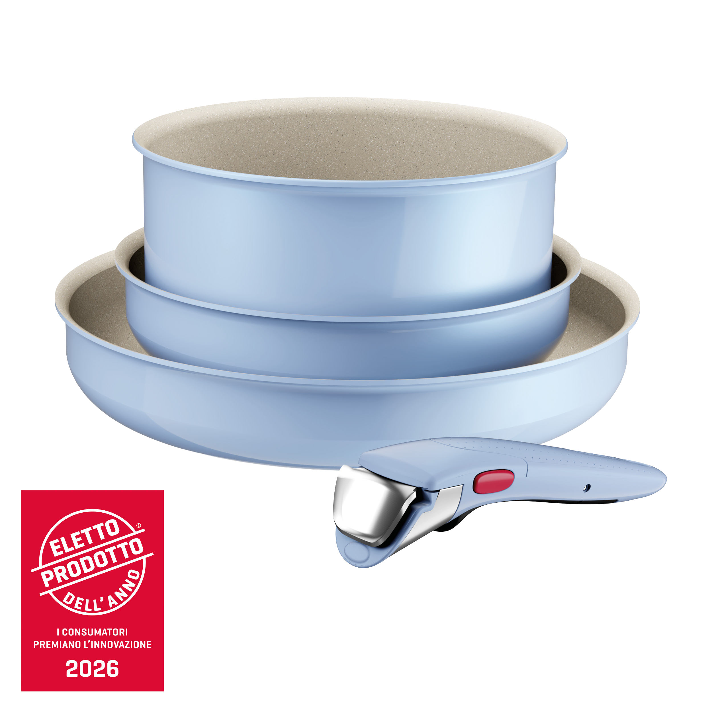 Ingenio Pastel, Set padelle, Antiaderente, Manico rimovibile, induzione gas, 4 pz, Brezza
