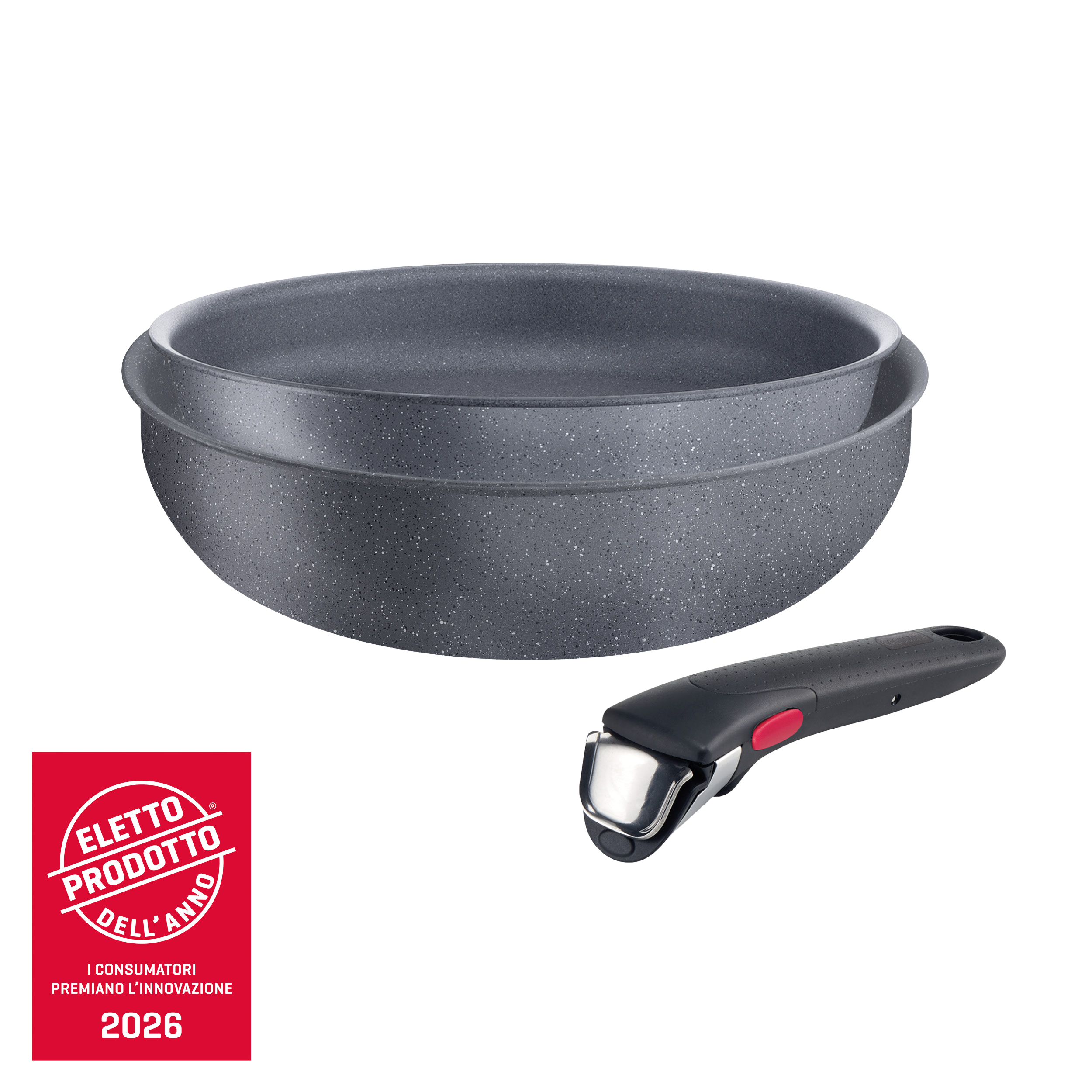Ingenio Mineralis, Set padelle, Antiaderente, Manico rimovibile, Induzione e gas, 3 pz.
