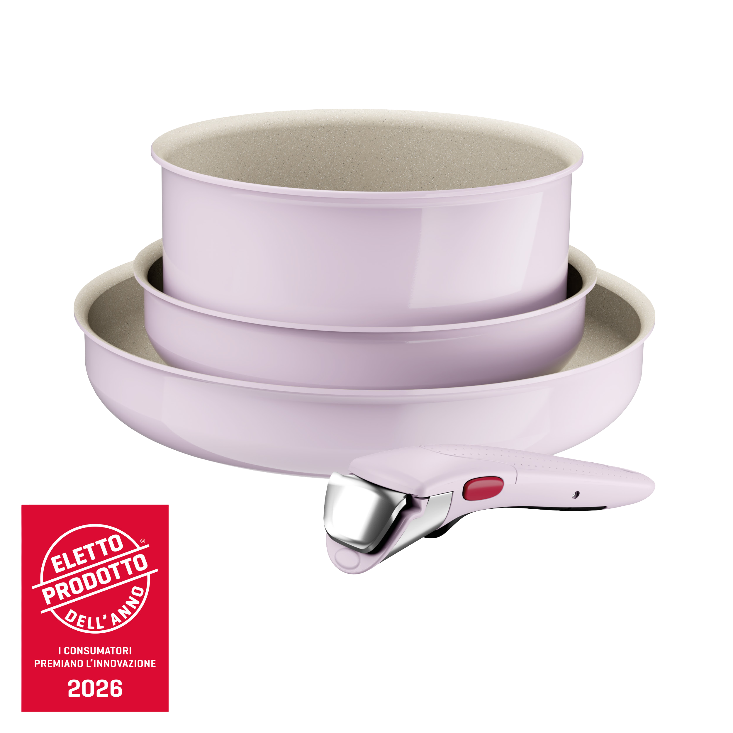 Ingenio Pastel, Set padelle, Antiaderente, Manico rimovibile, induzione gas, 4 pz, Rosa