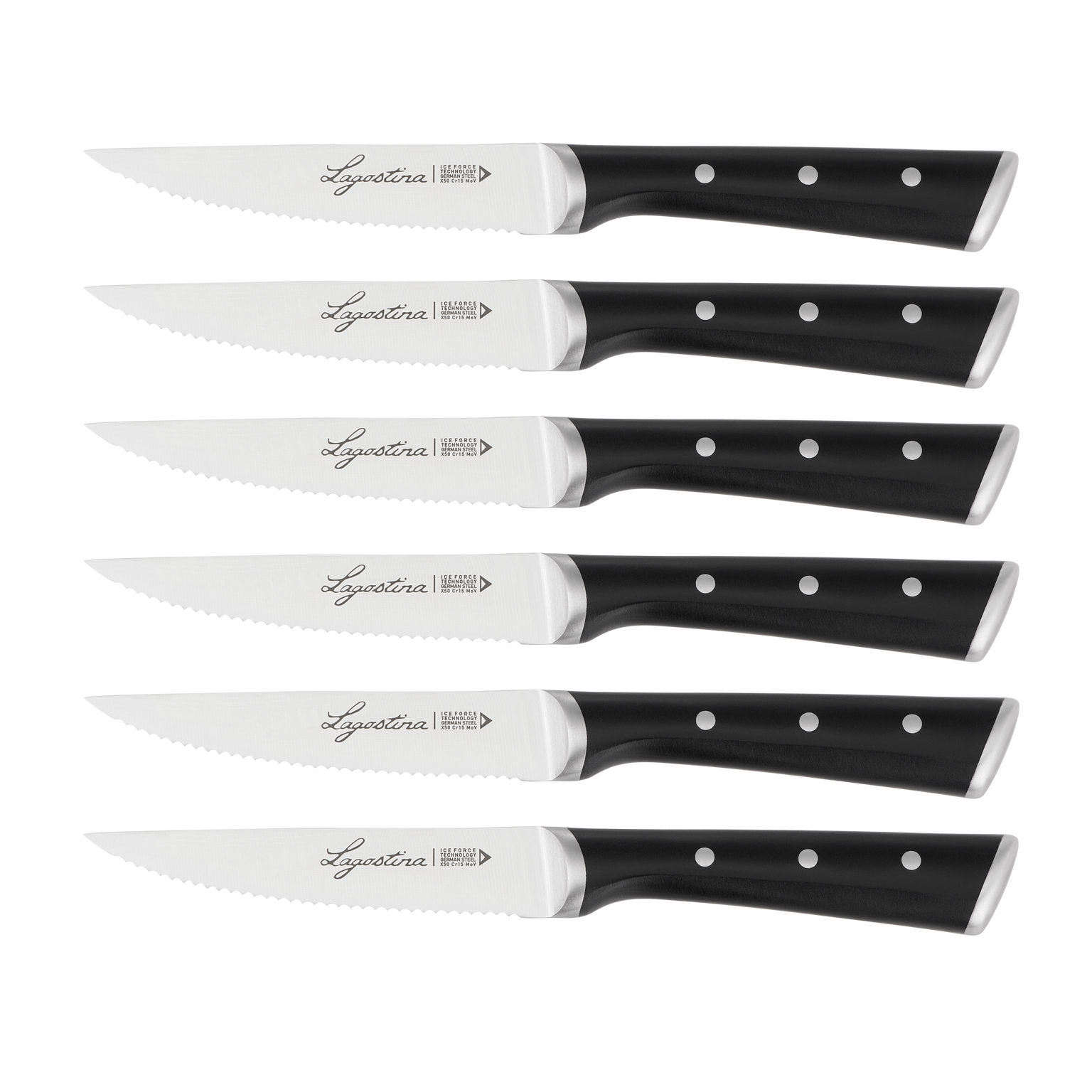 IceForce, Set Coltelli bistecca, Acciaio forgiato a -120°C, Lama 11 cm, 6 pz