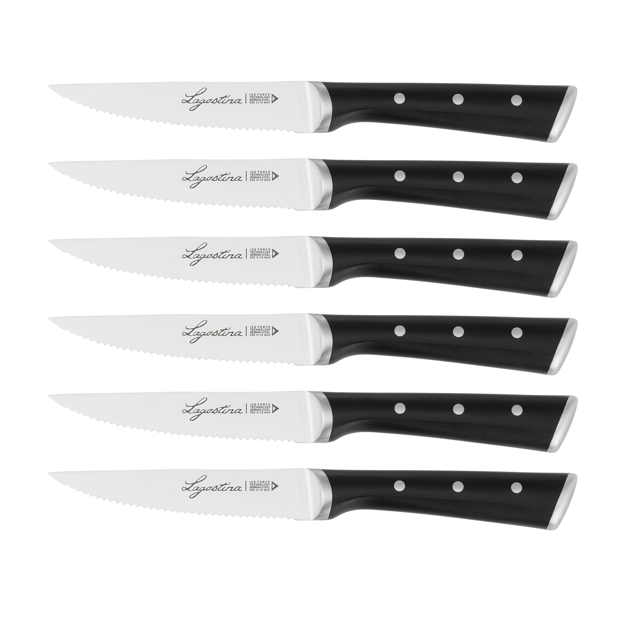 IceForce, Set Coltelli bistecca, Acciaio forgiato a -120°C, Lama 11 cm, 6 pz