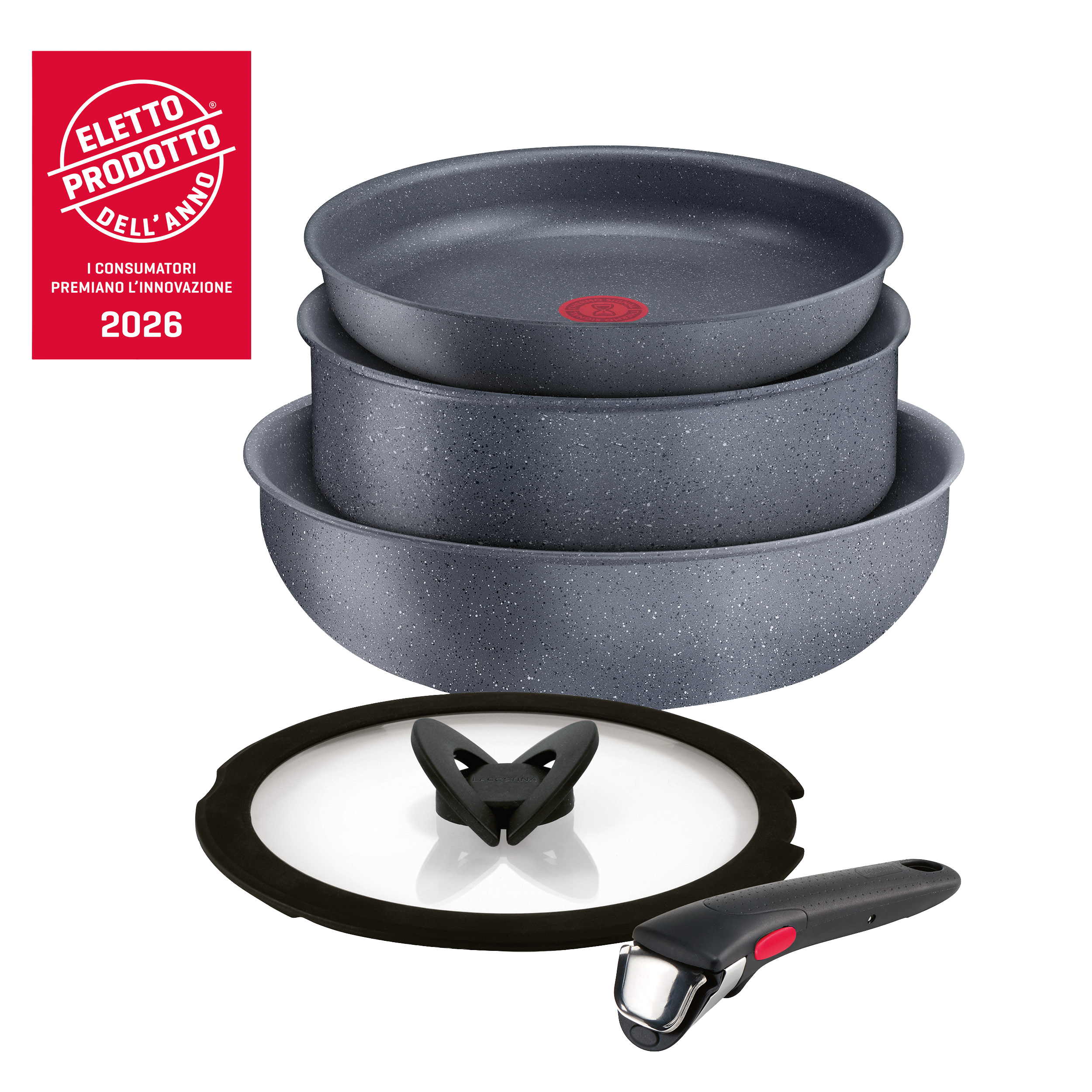 Ingenio Mineralis, Set padelle, Antiaderente, Manico rimovibile, Induzione e gas, 5 pz.